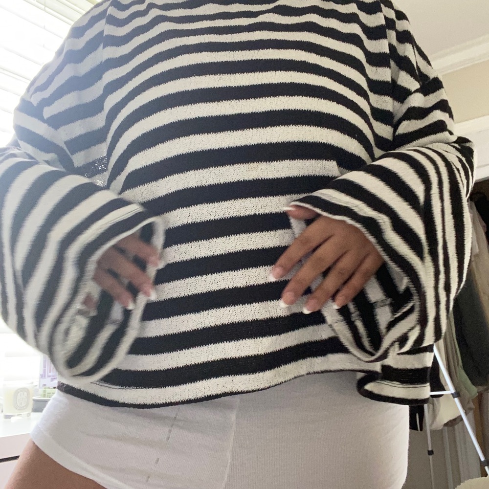 Black and White Oversized Bell Sleeve Sweater